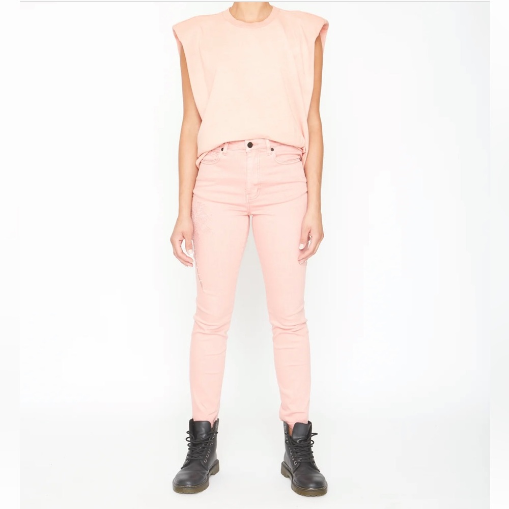 Sandrine rose high waist embroidered palm tree skinny jeans